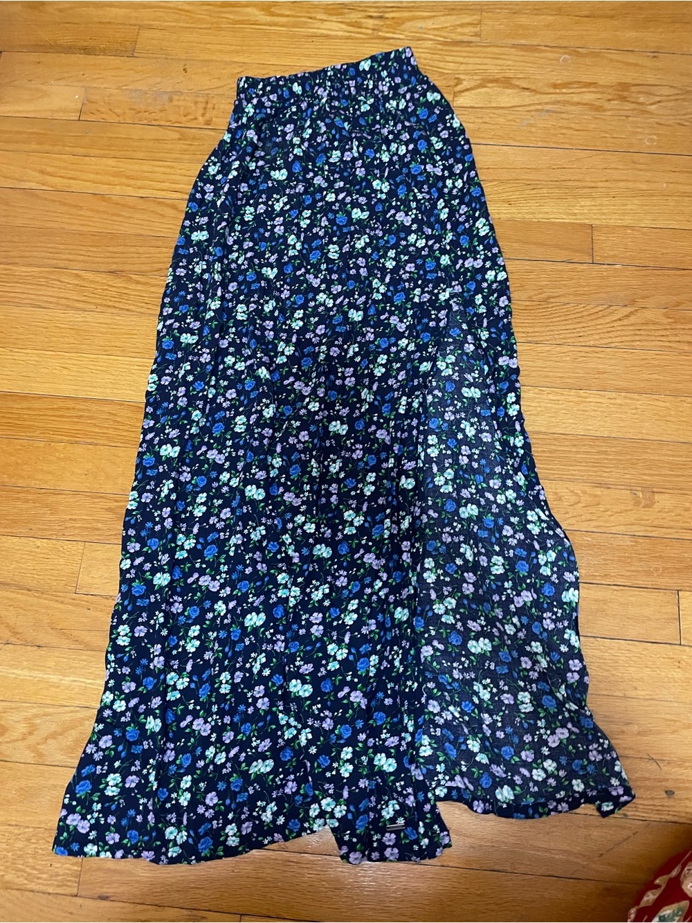 Hollister Navy Floral Maxi Skirt with Blue leg slit